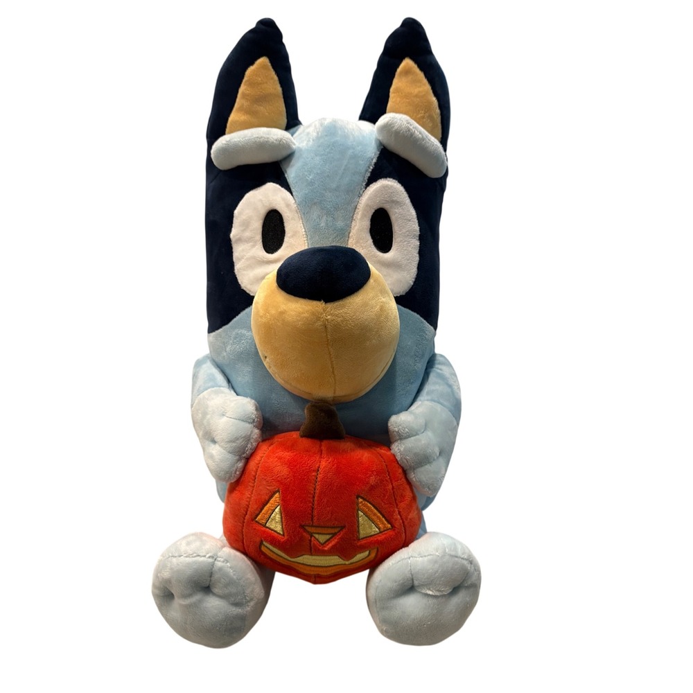 Bluey Plush Toy Bluey Medium Plush Blue Holding Pumpkin Halloween Greeter